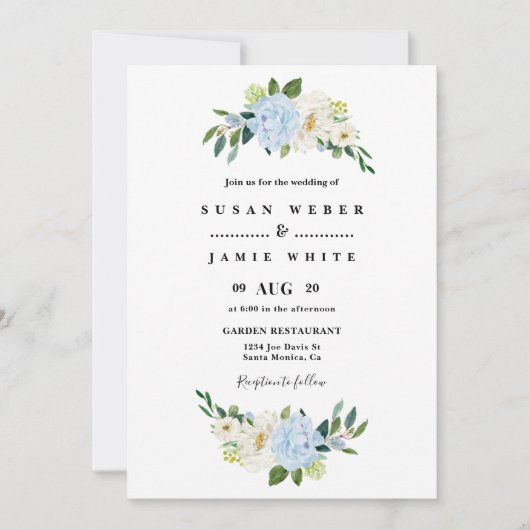 Invitation mariage floral bleu (Devant)