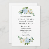 Invitation mariage floral bleu (Devant / Derrière)