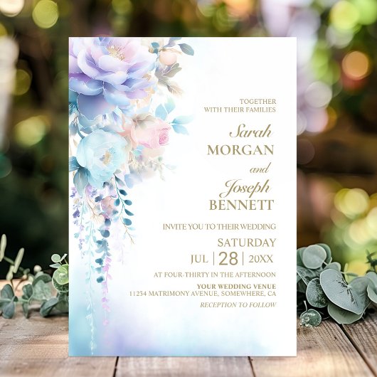 Invitation Mariage Floral Bleu