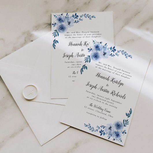 Invitation mariage floral bleu
