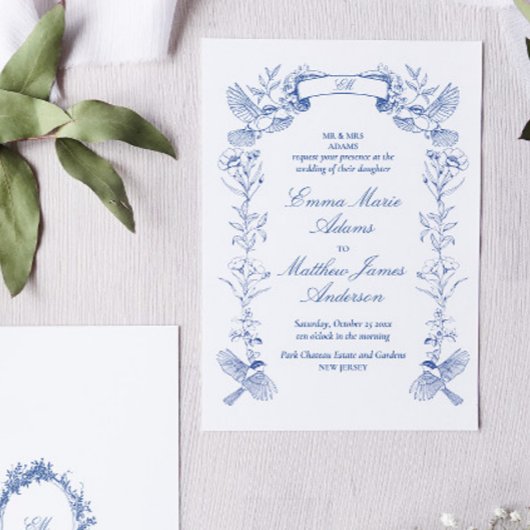 Invitation Mariage Floral bleu