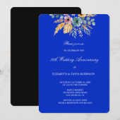 Invitation Mariage floral bleu 50e anniversaire (Devant / Derrière)