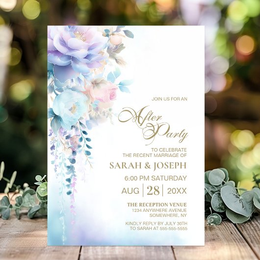 Invitation Mariage floral bleu après la fête