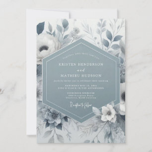 Invitation Mariage Floral Bleu Ardoise