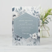 Invitation Mariage Floral Bleu Ardoise (Debout devant)