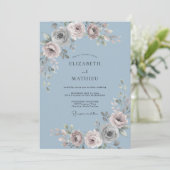 Invitation Mariage Floral Bleu Ardoise (Debout devant)