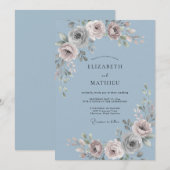 Invitation Mariage Floral Bleu Ardoise (Devant / Derrière)