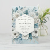 Invitation Mariage Floral Bleu Ardoise (Debout devant)