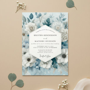 Invitation Mariage Floral Bleu Ardoise
