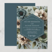 Invitation Mariage Floral Bleu Ardoise Assourdi (Devant / Derrière)