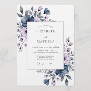 Invitation Mariage Floral Bleu Ardoise de Style Pictural