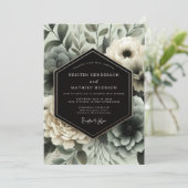 Invitation Mariage Floral Bleu Ardoise Éthéré (Debout devant)