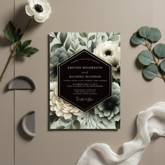 Invitation Mariage Floral Bleu Ardoise Éthéré