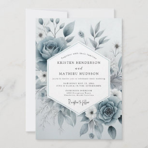 Invitation Mariage Floral Bleu Ardoise Éthéré