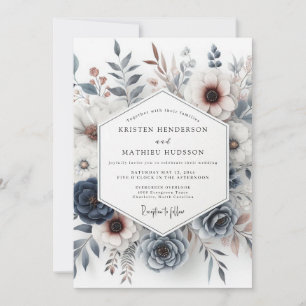 Invitation Mariage Floral Bleu Ardoise & Rouille Maussade