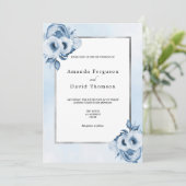 Invitation Mariage floral bleu argent (Debout devant)