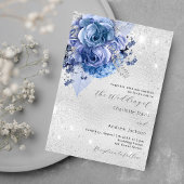 Invitation Mariage floral bleu argenté