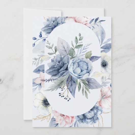 Invitation Mariage floral bleu blanc (Dos)