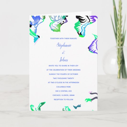 Invitation Mariage Floral Bleu Blanc Bohème Été Printemps (Devant)