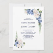 Invitation Mariage floral bleu blanc élégant (Devant)