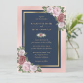 Invitation Mariage floral bleu bleu bleu bleu bleu rose marin (Debout devant)