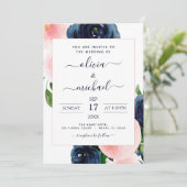 Invitation Mariage floral bleu bleu bleu bleu rose (Debout devant)