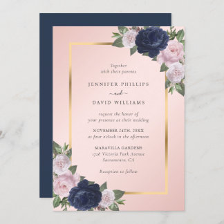 Invitation Mariage floral bleu bleu bleu marine