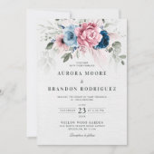 Invitation Mariage floral bleu bleu bleu pastel rose (Devant)