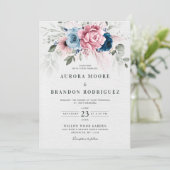 Invitation Mariage floral bleu bleu bleu pastel rose (Debout devant)