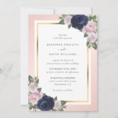 Invitation Mariage floral bleu bleu bleu rose marine (Devant)