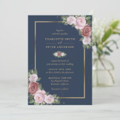 Invitation Mariage floral bleu bleu bleu rose marine (Debout devant)