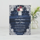 Invitation Mariage floral bleu bleu Bourgogne bleu marine (Debout devant)