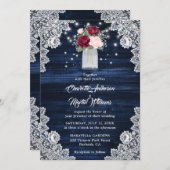 Invitation Mariage floral bleu bleu Bourgogne bleu marine (Devant / Derrière)