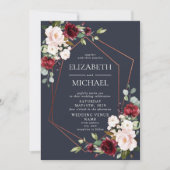 Invitation Mariage floral bleu bleu cuivre (Devant)