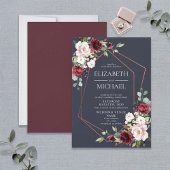 Invitation Mariage floral bleu bleu cuivre