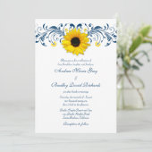 Invitation Mariage floral bleu bleu de la marine de tournesol (Debout devant)