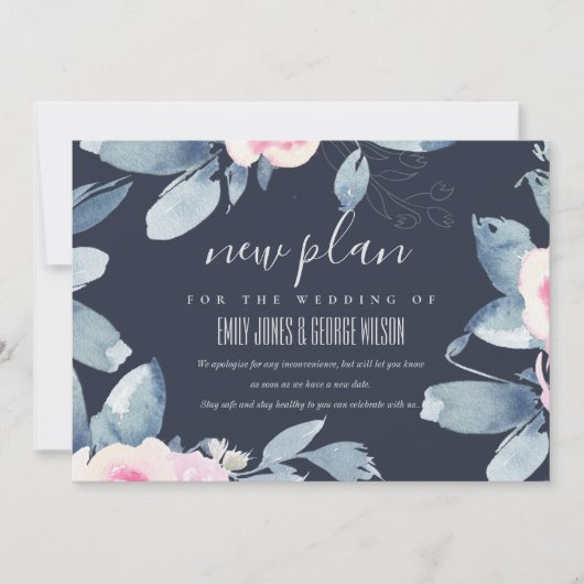 INVITATION MARIAGE FLORAL BLEU BLEU DE MARINE FRAME NOUVEAU P (Devant)