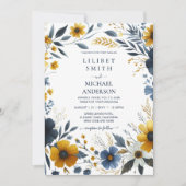 Invitation Mariage Floral bleu bleu jaune de la marine de pre (Devant)