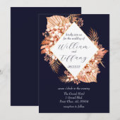 Invitation Mariage Floral bleu Boho (Devant / Derrière)