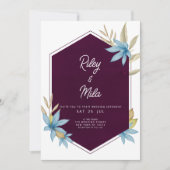 Invitation Mariage floral bleu bordeaux géométrique (Devant)