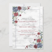 Invitation Mariage Floral Bleu Bourgogne Formel (Devant)