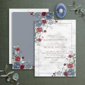 Invitation Mariage Floral Bleu Bourgogne Formel