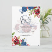 Invitation Mariage Floral bleu Bourgogne rustique (Debout devant)