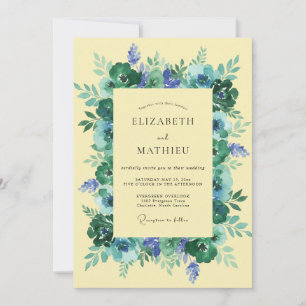 Invitation Mariage Floral Bleu Canard Fantaisie