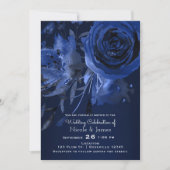 Invitation Mariage Floral Bleu Chic Hiver Rose Gras (Devant)