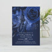 Invitation Mariage Floral Bleu Chic Hiver Rose Gras (Debout devant)