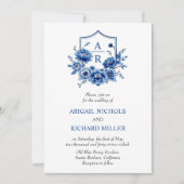 Invitation Mariage floral bleu Chinoiserie poony (Devant)