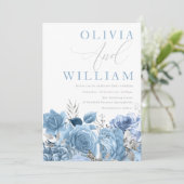 Invitation Mariage floral bleu ciel bleu Dusty (Debout devant)