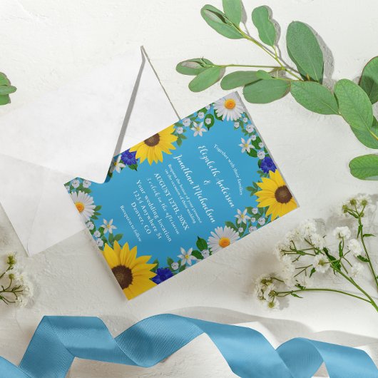 Invitation Mariage Floral bleu ciel d'été