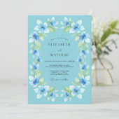 Invitation Mariage floral bleu ciel laurier (Debout devant)